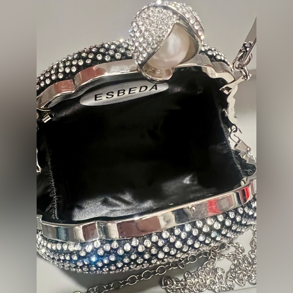 NWOT Esbeda Black Rhinestone/Pearl Clutch & Shoulder Handbag - Picture 6 of 6
